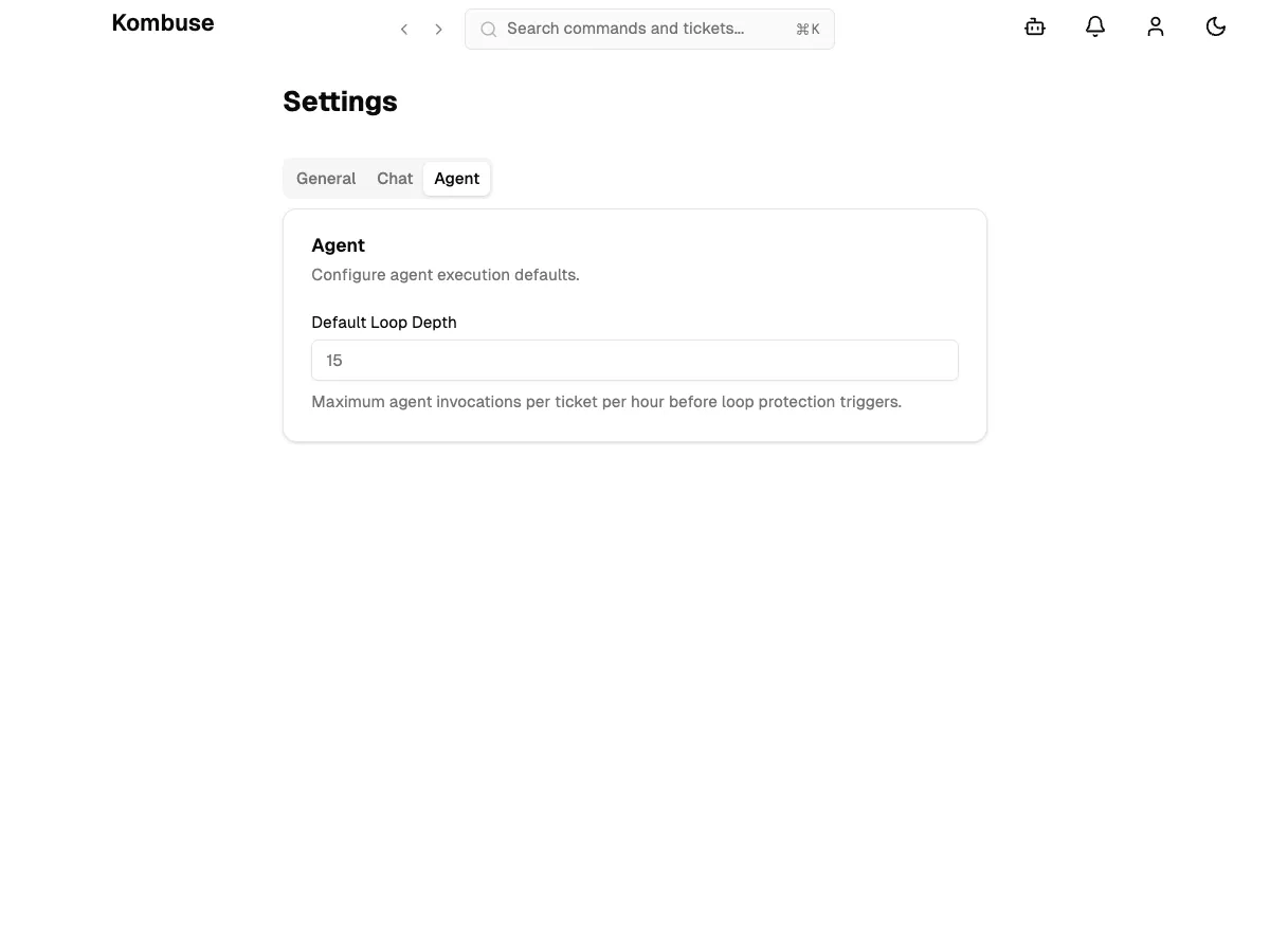 The Agent tab with loop depth configuration