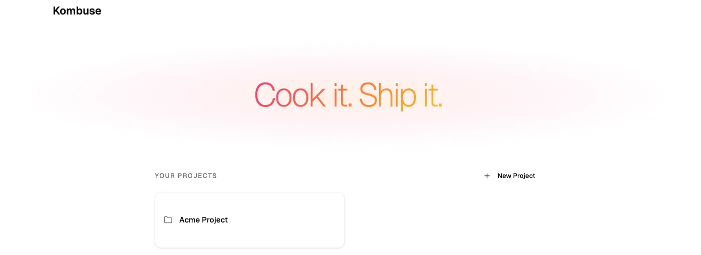The home page showing your projects