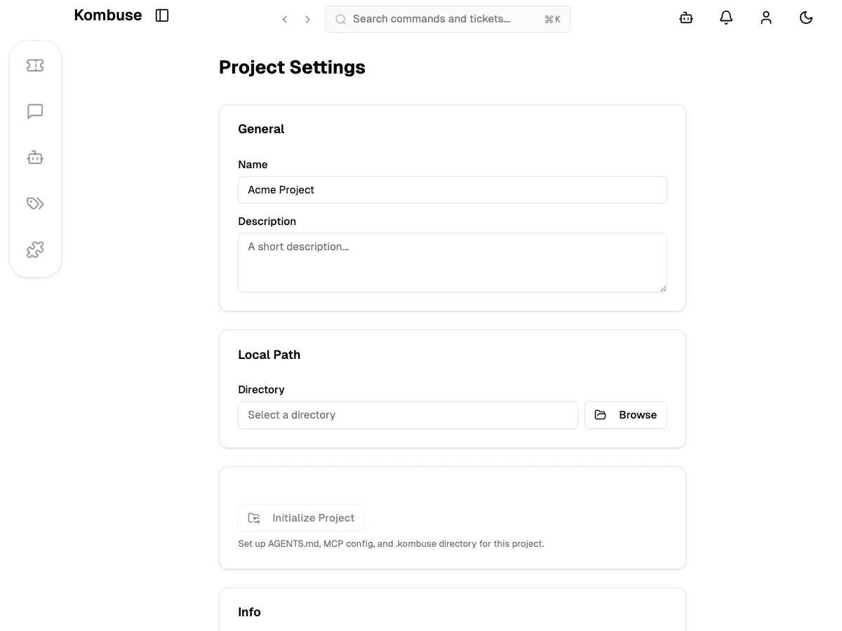 The Initialize Project section in project settings