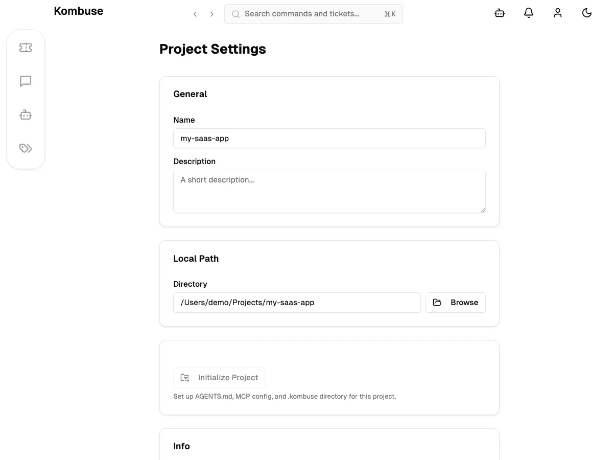 The Initialize Project section in project settings