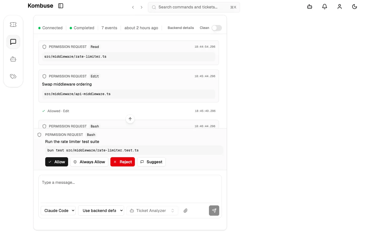 The chat interface where the Permission Request bar appears during agent execution