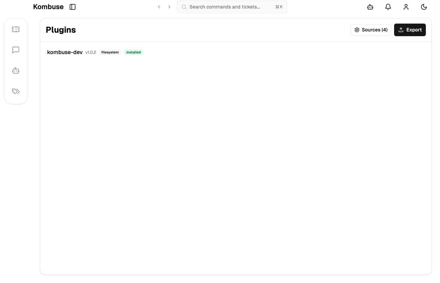The Plugins page showing installed plugins with version and source badges