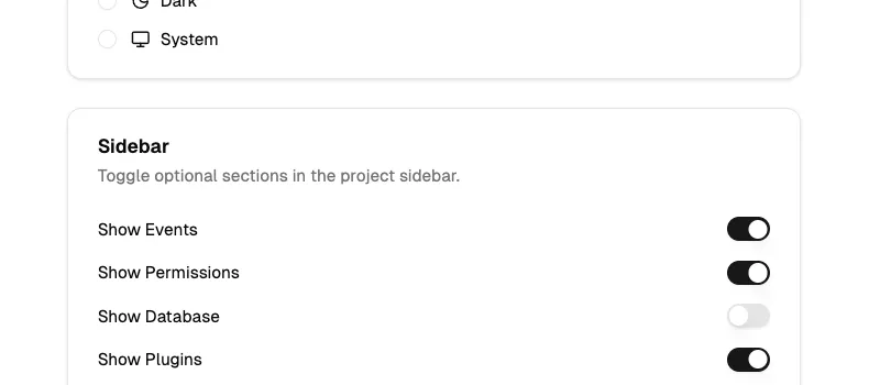 The Show Plugins toggle in Settings under General > Sidebar