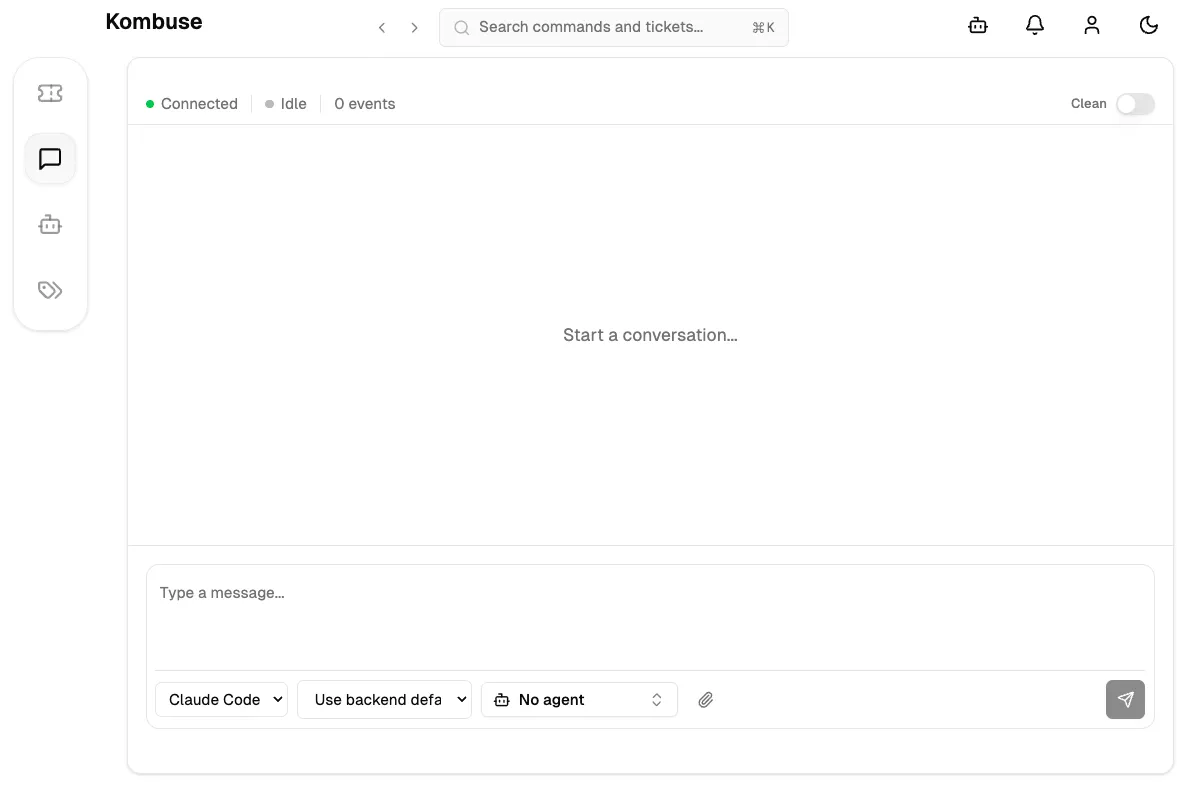 The project sidebar showing Tickets, Chats, Agents, and Labels sections